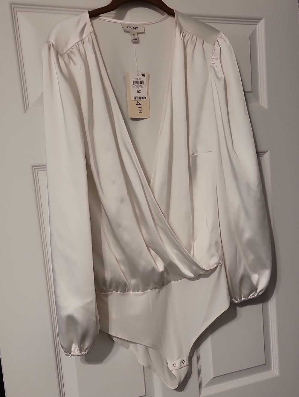 Cream Satin Wrap-Front Bodysuit by ON 3/4